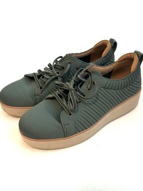 Traq by Alegria Olive Green Knit Platform Lace-Up Sneakers **see note